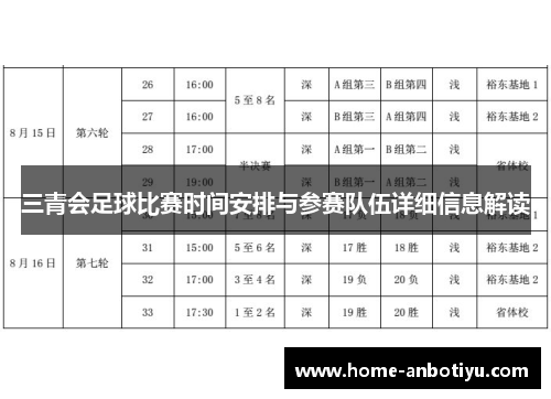 三青会足球比赛时间安排与参赛队伍详细信息解读